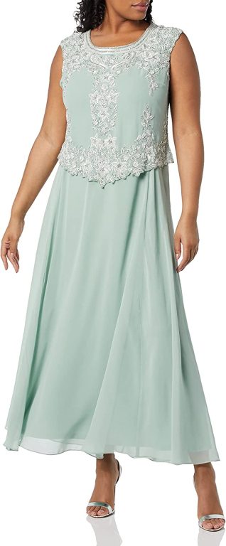 J Kara Women’s Plus Size Cap Sleeve Long Beaded Dress