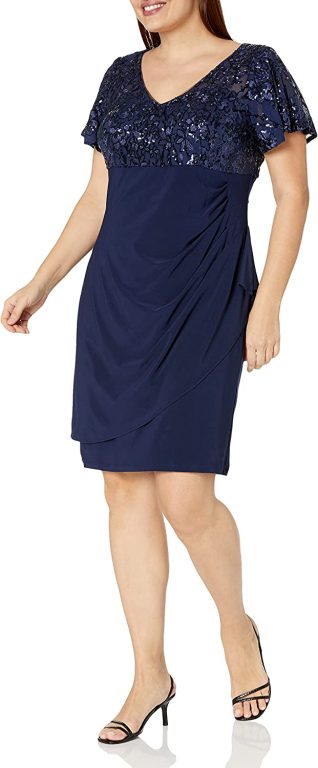 Alex Evenings Women’s Plus Size Short Flutter Sleeve Dress