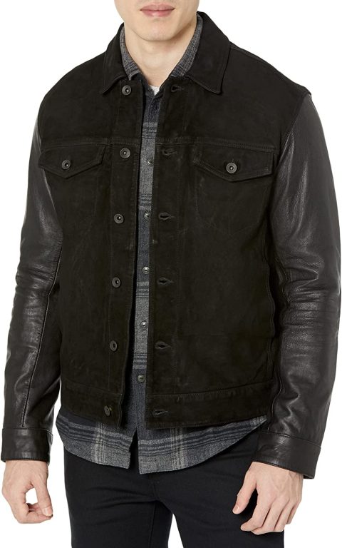 JOHN VARVATOS Men’s Rex Modern Leather Trucker Jacket