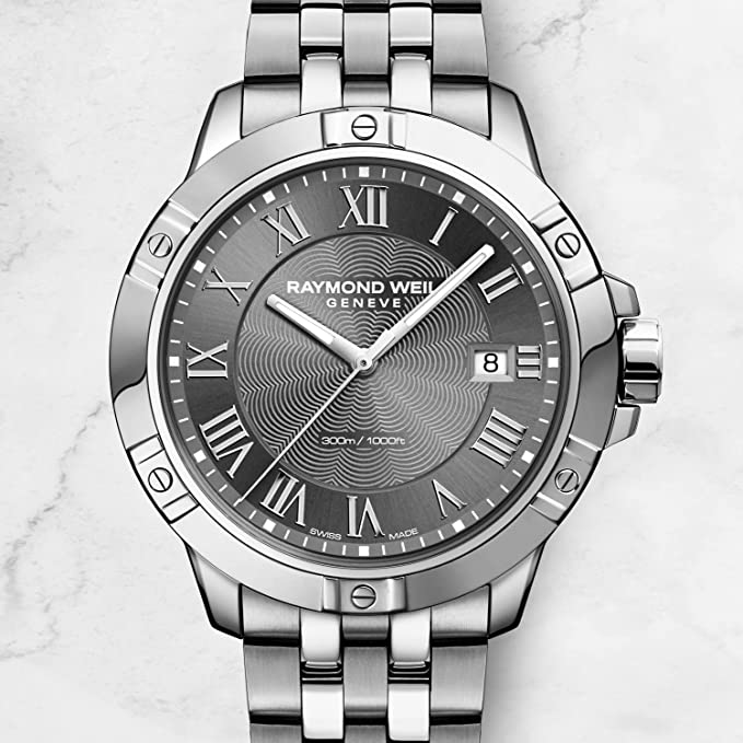 RAYMOND WEIL Tango Classic Men’s Watch, Quartz, Grey Dial, Roman Numerals, Stainless Steel Bracelet, 41 mm (Model: 8160-ST-00608)