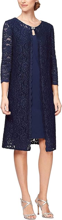 Alex Evenings womens Plus Size Midi Scoop Neck Shift Dress With Jacket