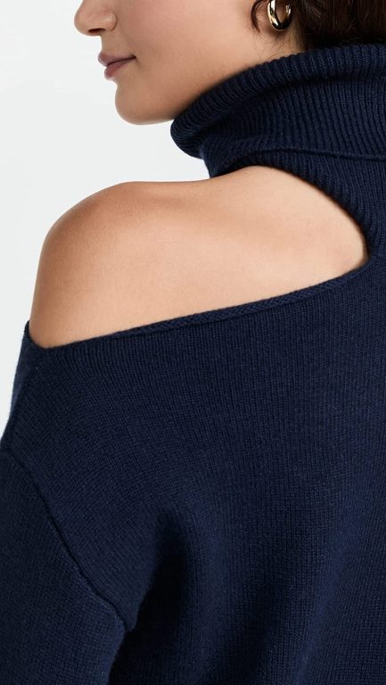 PAIGE Women’s Raundi Sweater with Turle Neck, Shoulder Baring in Deep Navy