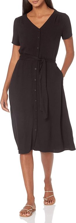 Amazon Essentials Women’s Short-Sleeve Midi Button Front Tie Dress