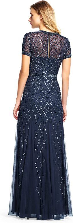 Adrianna Papell Women’s Short-Sleeve Beaded Mesh Gown