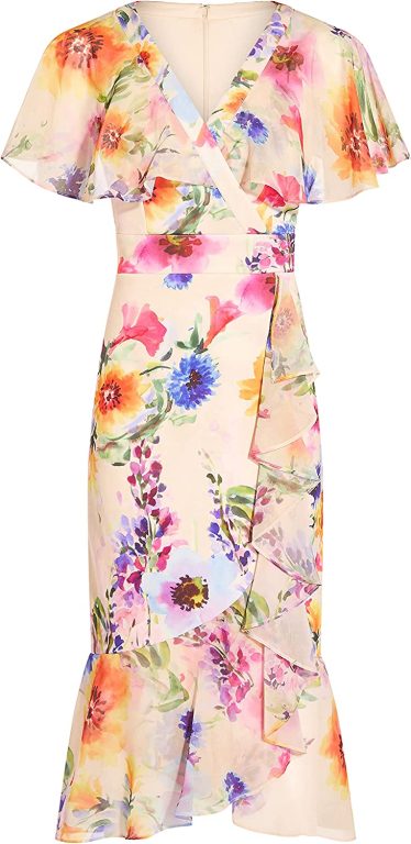 Adrianna Papell Women’s Floral Faux Wrap Ruffle Dress