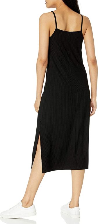 The Drop Women’s Leslie Side Slit Strappy Square-Neck Loose-fit Rib Knit Midi Dress