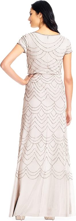 Adrianna Papell Women’s Short Sleeve Blouson Beaded Gown