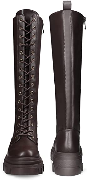 DREAM PAIRS Knee High Boots Women, Fashion Lace Up Chunky Platform Lug Sole Boots For