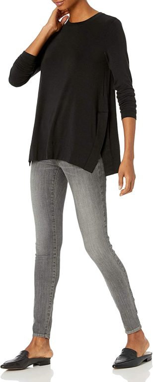 Daily Ritual Women’s Soft Rayon Jersey Crew Neck Long-Sleeve Split-Hem Tunic