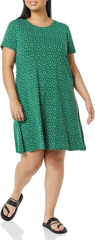 Amazon Essentials Women’s Short-Sleeve Scoop Neck Swing Dress (Available in Plus Size)