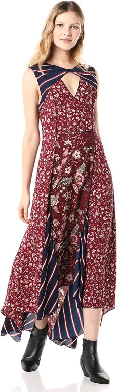 BCBGMAXAZRIA Women’s Mixed Print Asymmetric Dress