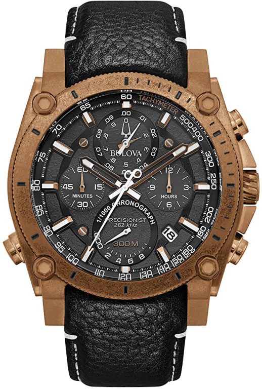 Bulova Men’s Icon High Precision Quartz Chronograph Watch, Curved Mineral Crystal, 300m Water Resistant, Continous Sweeping Secondhand, Luminous Markers