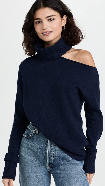 PAIGE Women’s Raundi Sweater with Turle Neck, Shoulder Baring in Deep Navy