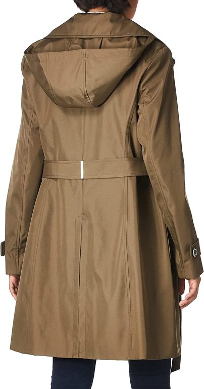 Calvin Klein Women’s Single Breasted Belted Rain Jacket with Removable Hood