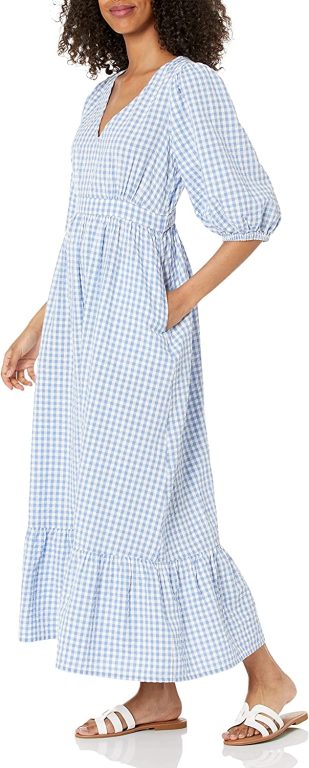 The Drop Women’s Calie V-Neck Puff-Sleeve Maxi Dress