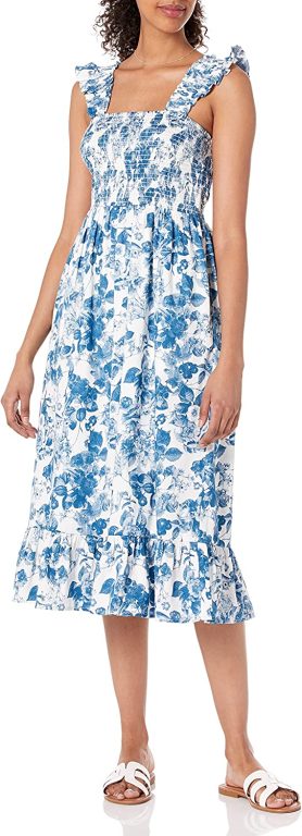 The Drop Women’s Kimi Ruffled-Shoulder Smocked Midi Dress