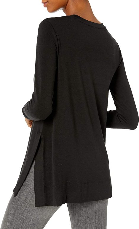 Daily Ritual Women’s Soft Rayon Jersey Crew Neck Long-Sleeve Split-Hem Tunic