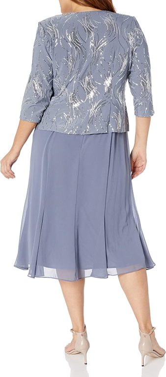 Alex Evenings Women’s Plus Size Tea Length Button-Front Jacket Dress