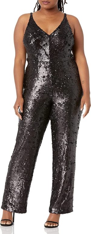 Dress the Population Women’s Charlie Plunging Sequin Sleeveless Jumpsuit