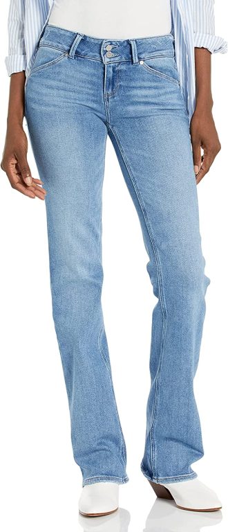 PAIGE Women’s Sloane w/Wide Waistband Double Button Low Rise Straight Leg Slight Bootcut Distressed