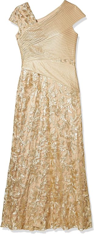 Tadashi Shoji Women’s C/S Lace Gown W/Metallic Pintuck Details