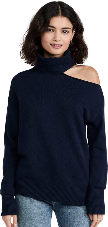 PAIGE Women’s Raundi Sweater with Turle Neck, Shoulder Baring in Deep Navy