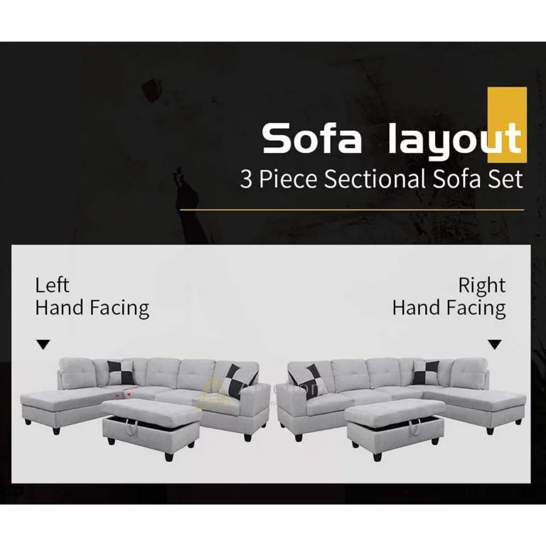 GCF 3-PCPiece Sectional Sofa Couch Set, L-Shaped Modern Sofa with Chaise Storage Ottoman and Pillows for Living Room Furniture, Right Hand Facing Sectional