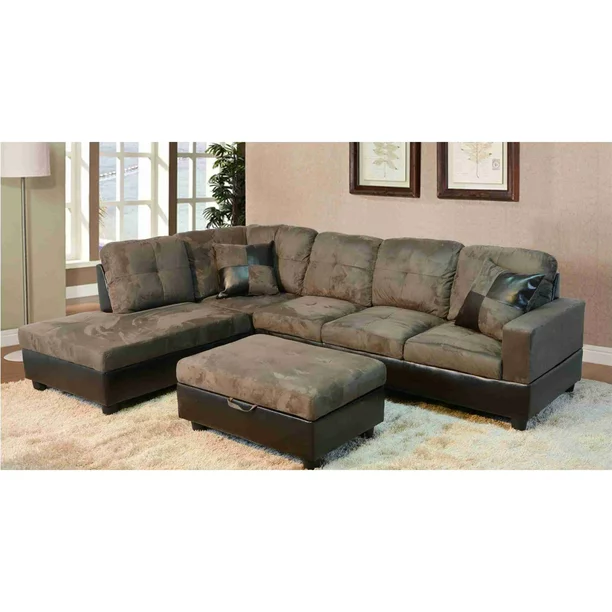 Lifestyle Furniture LF102A Avellino Left Hand Facing Sectional Sofa- Olive Green – 35 x 103.5 x 74.5 in.