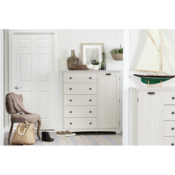 South Shore Avilla Door Chest with 5 Drawers, Winter Oak