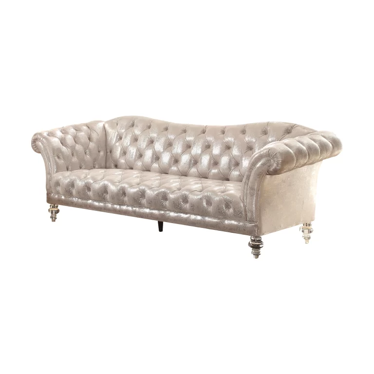 Acme Dixie Metallic Silver Fabric Tufted Sofa with Acrylic Legs