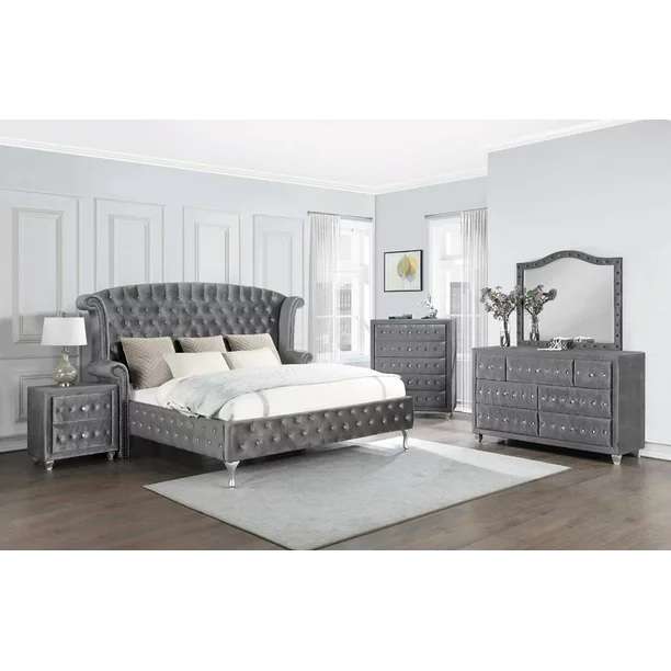 Deanna Upholstered Tufted Bedroom Set Grey