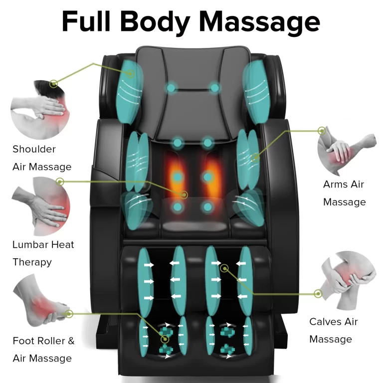 Real Relax Massage Chair, Full Body Recliner with Zero Gravity Chair, Air Pressure, Bluetooth, Heat and Foot Roller Included, Black