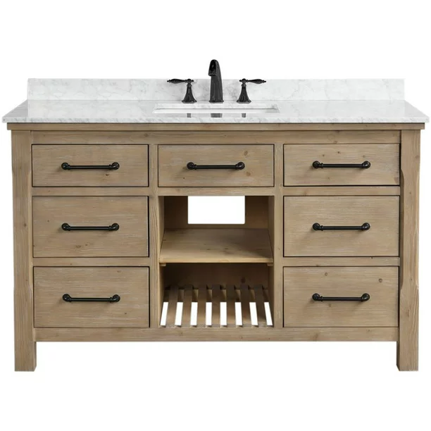 Ari Kitchen & Bath Lauren 55″ Solid Wood Bathroom Vanity in Weathered Fir