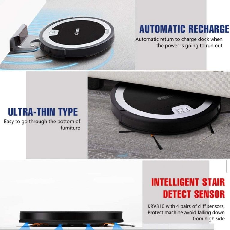 LHLLHL Robot Vacuum,Super Strong Suction Robot Vacuum Cleaner, Cleaning Modes, Robotic Vacuums for Pet Hair, Hard Floor, Carpet (Color : Black, Size : 36 * 30 * 5.6cm)