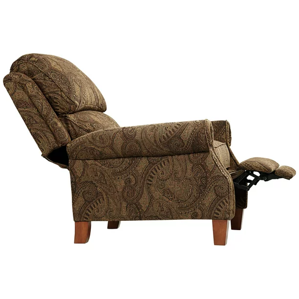 Kensington Hill Warm Brown Recliner Chair Traditional Armchair Comfortable Manual Reclining Footrest, Polyester