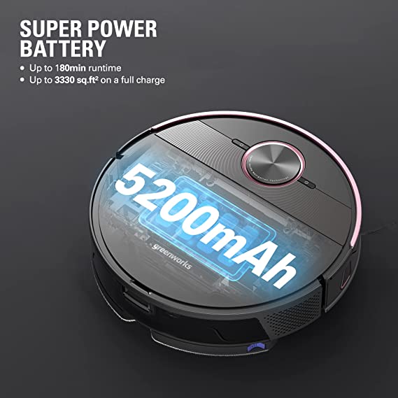 GreenWorks GRV-5011 Robot Vacuum Cleaner with DToF Laser Navigation Technology, 3.3IN Thin Body, Vacuum and MOP 2 in 1, Auto Sweeper for Pet Hair, Hard Floor, Carpet