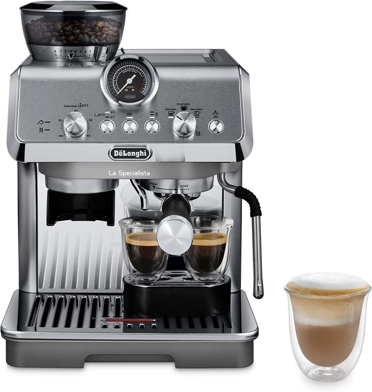 De’Longhi EC9155M La Specialista Arte, Espresso Machine with Grinder, Bean to Cup Coffee & Cappuccino Maker with Professional Steamer, My Latte Art Milk Frother,Barista SS Kit Included, 1450W, Metal