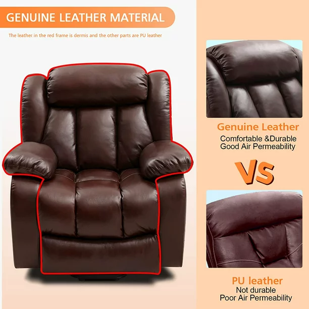 MERITLIFE Real Leather Power Lift Chair Electric Recliner Sofa, Electric Living Room Chair (Brown)