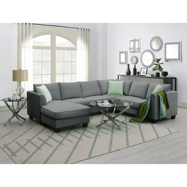 Churanty Modular Sectional Sofa with Storage Ottoman Couch L Shape Corner Sofa Sets 7 Seats Fabric Couch for Living Room, Grey,112 * 87 inch