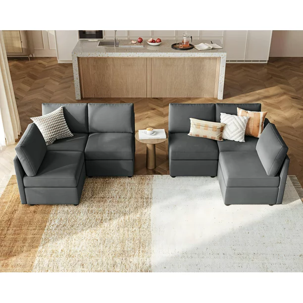 LINSY HOME Modular Couches and Sofas Sectional with Storage Sectional Sofa U Shaped Sectional Couch with Reversible Chaises, Dark Gray