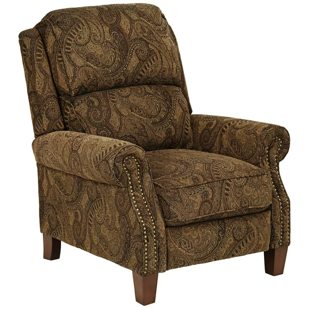 Kensington Hill Warm Brown Recliner Chair Traditional Armchair Comfortable Manual Reclining Footrest, Polyester