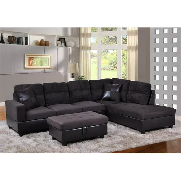 Lifestyle Furniture LF105B Avellino Right Hand Facing Sectional Sofa- Dark Chocolate – 35 x 103.5 x 74.5 in.