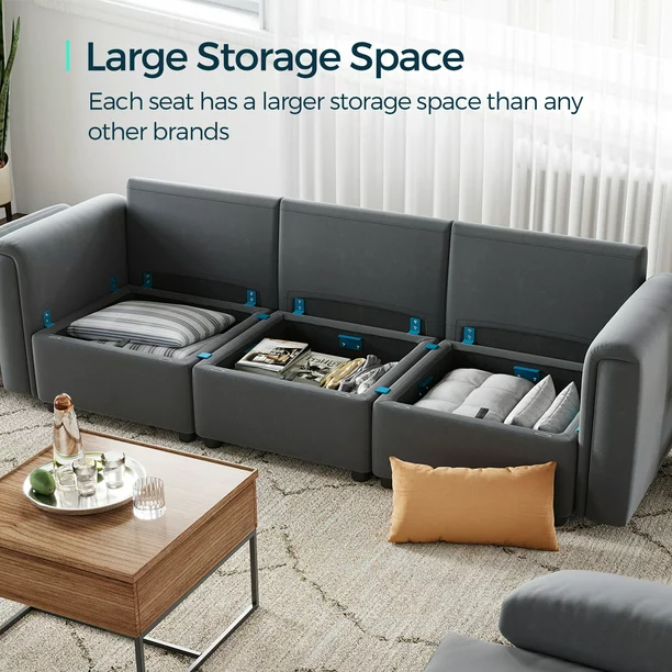 LINSY HOME Modular Couches and Sofas Sectional with Storage Sectional Sofa U Shaped Sectional Couch with Reversible Chaises, Dark Gray