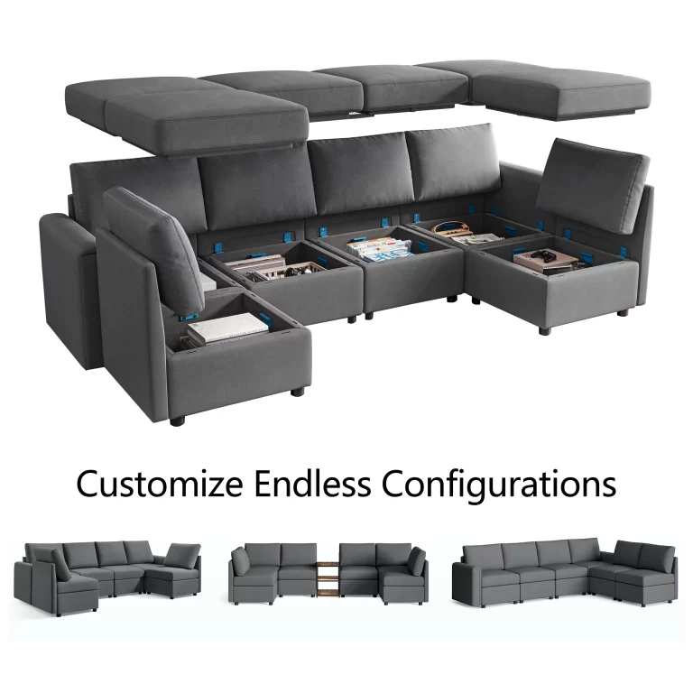 INSY HOME Modular Couches and Sofas Sectional with Storage Sectional Sofa U Shaped Sectional Couch with Reversible Chaises, Dark Gray