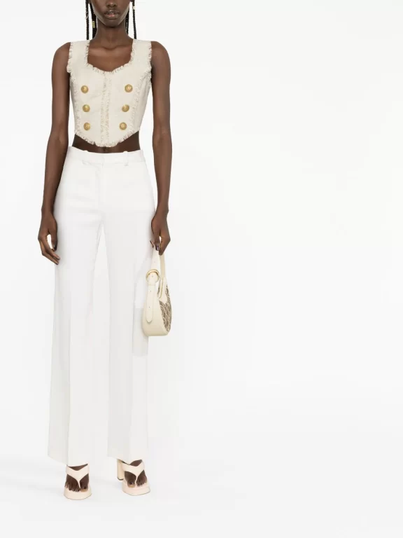 Balmain button-embellished frayed top