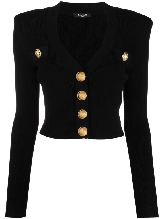 Balmain logo-button cropped Knitted Cardigan