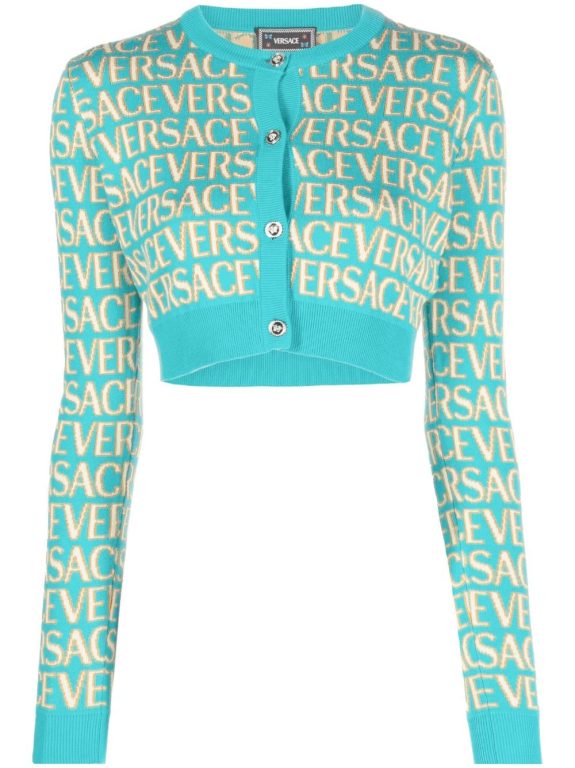 Versace Allover Logo-jacquard Cropped Cardigan