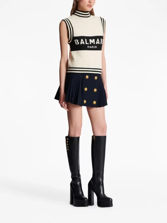 Balmain intarsia-knit monogram knitted top