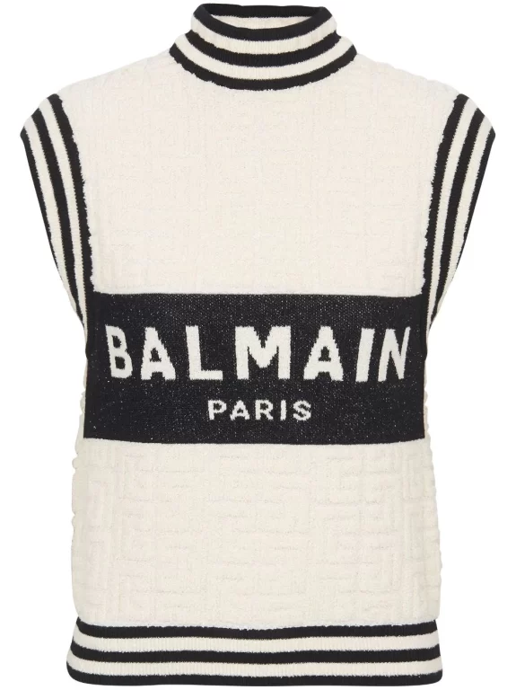 Balmain intarsia-knit monogram knitted top